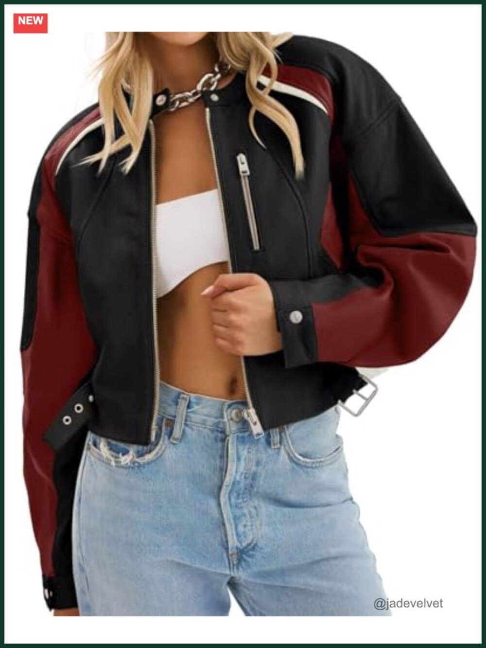 Faux Leather Cropped Bomber Jacket Collarless Zip Moto Biker Coat